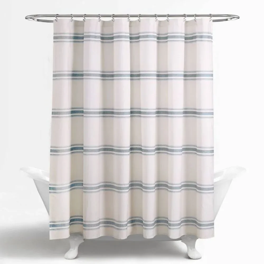 Farmhouse Striped Shower Curtain - Blue 100% Cotton